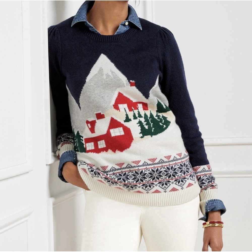 Talbots Navy and Red Scenic Sweater